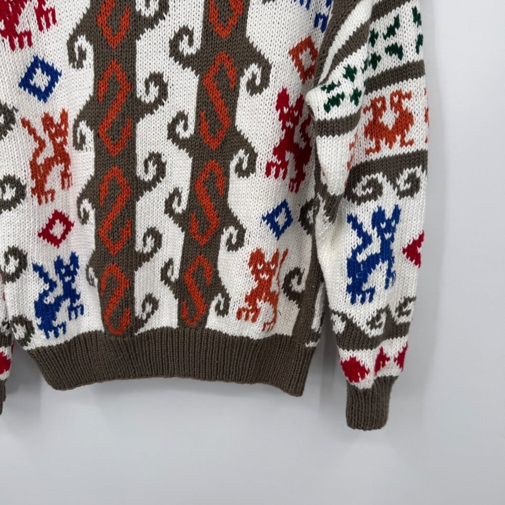 Vintage Andina graphic cardigan sweater  cotton white colorful size small woman’ - Picture 10 of 11